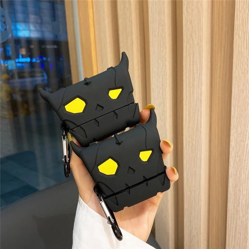 

Creative Halloween Pumpkin Ox Horns Silicone Protector for AirPods 1 2 for Airpods Pro Antishock Case Cover with Anti-lost Hook