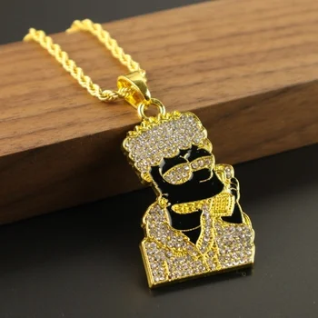 

Fashion Cartoon Style High Quality Metal Twist Chain Necklace Zircon Inlaid Small People Pendant Hip Hop Jewelry