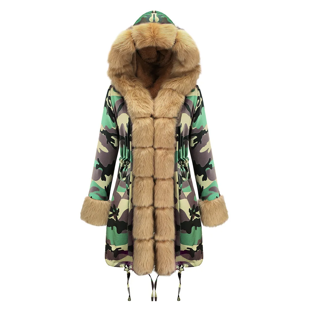 Модная зимняя куртка для женщин, пальто из натурального меха норки, меховой воротник, свободные длинные парки, Большая Меховая верхняя одежда, съемная - Цвет: 1