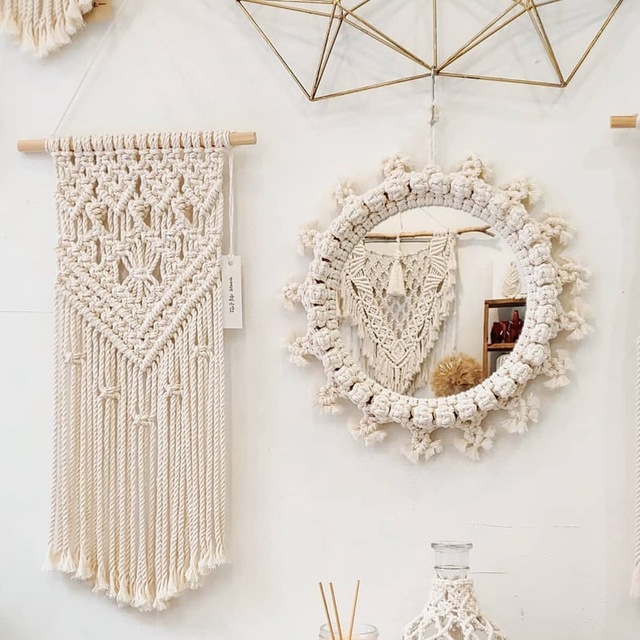 Decor Macrame Mirror Handmade Tapestry Makeup Mirror Compact Bohemia Decoration Home Bedroom Decorative Mirrors Wall Mirror