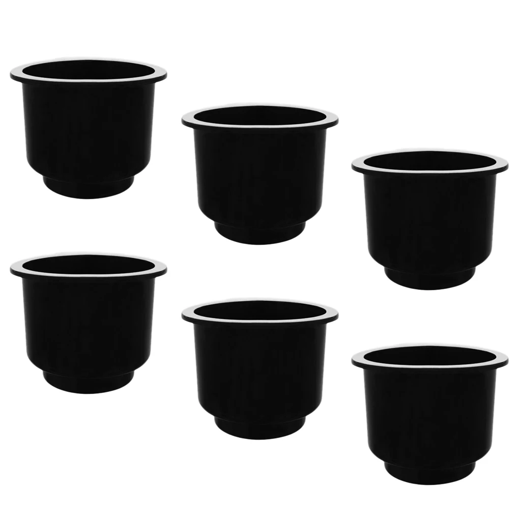 6 Pieces Two Tiered Recessed Plastic Cup Drink Can Beverage Holder for Boat Car Marine Rv Pontoon Patio - Black