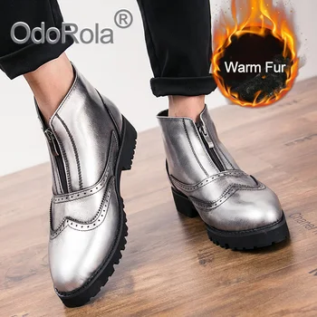 

OdoRola Mens Boots Genuine Leather High Top Italian Formal Dress Shoes Brogue Oxford Business Formal Shoes Warm Ankle Boots