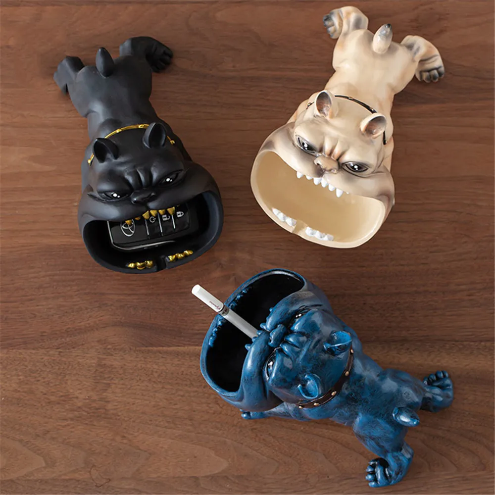 Ceramic Ashtray Dog Decorative Bulldog Animal Large Capacity Storage Box Crafts Ornaments Men Gift