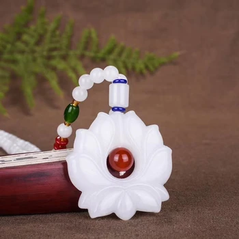 

2020XINJIANG White Jade Necklace Pendant Lotus Jade Pendant Lucky Jewelry With Chain Jade Jewelry2020
