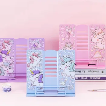 

Kawaii Unicorn Metal Adjustable Portable Reading Book Bookends Foldable Stand Holder Bookshelf Document Holder Base Stationery