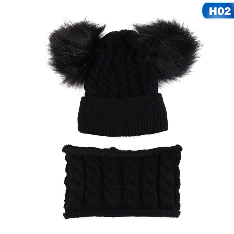 Новая зимняя шапка, шарф, комплект для мальчиков и девочек, детская хлопковая теплая Кепка унисекс с помпонами