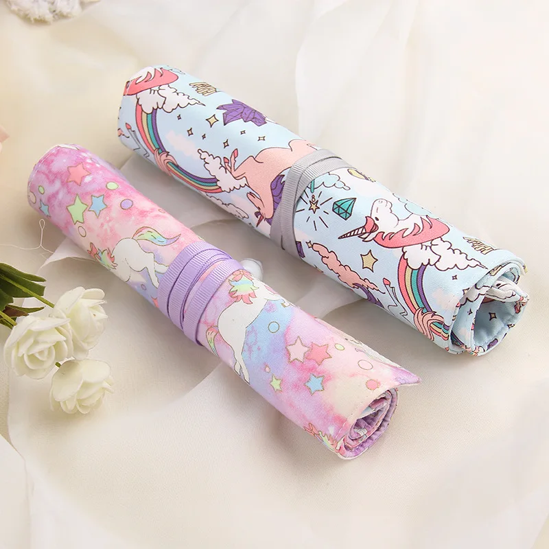 1 pc Pen Wrap Travel Portable Pens Bag Fortune Cat Pendant Unicorn Autumn Harvest Blue Forest Chinese Dragon and Other Patterns