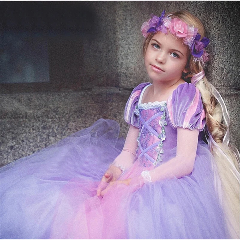 Princess Dress For Girl Fancy Cosplay Costume Children Clothing Girl Dress Cartoon Purple Gown Kid's Party Fancy Ball