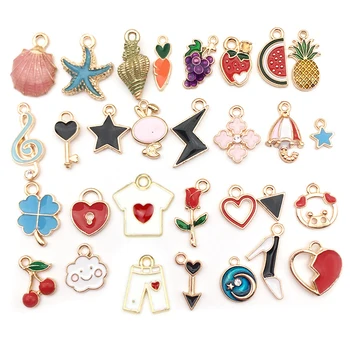 

30pcs Mixed Charms Enamel Alloy Flowers Fruit Pendant Diy Earrings Bracelet Accessories For Handmade Jewelry Making Supplies