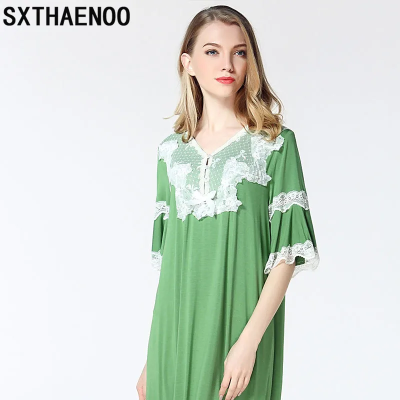 SXTHAENOO Новая женская хлопковая кружевная Элегантная ночная рубашка принцессы