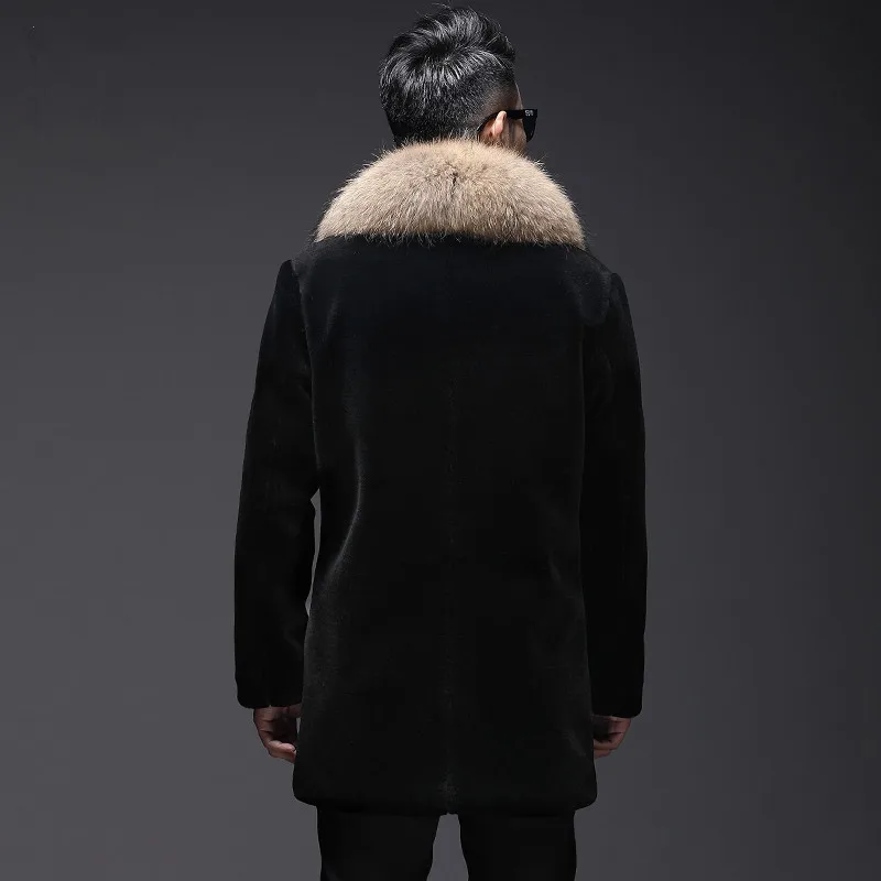 

Men's Winter Jacket Real Sheep Shearling Coats Raccoon Fur Collar Wool Coat Plus Size Chaqueta Hombre MY1653