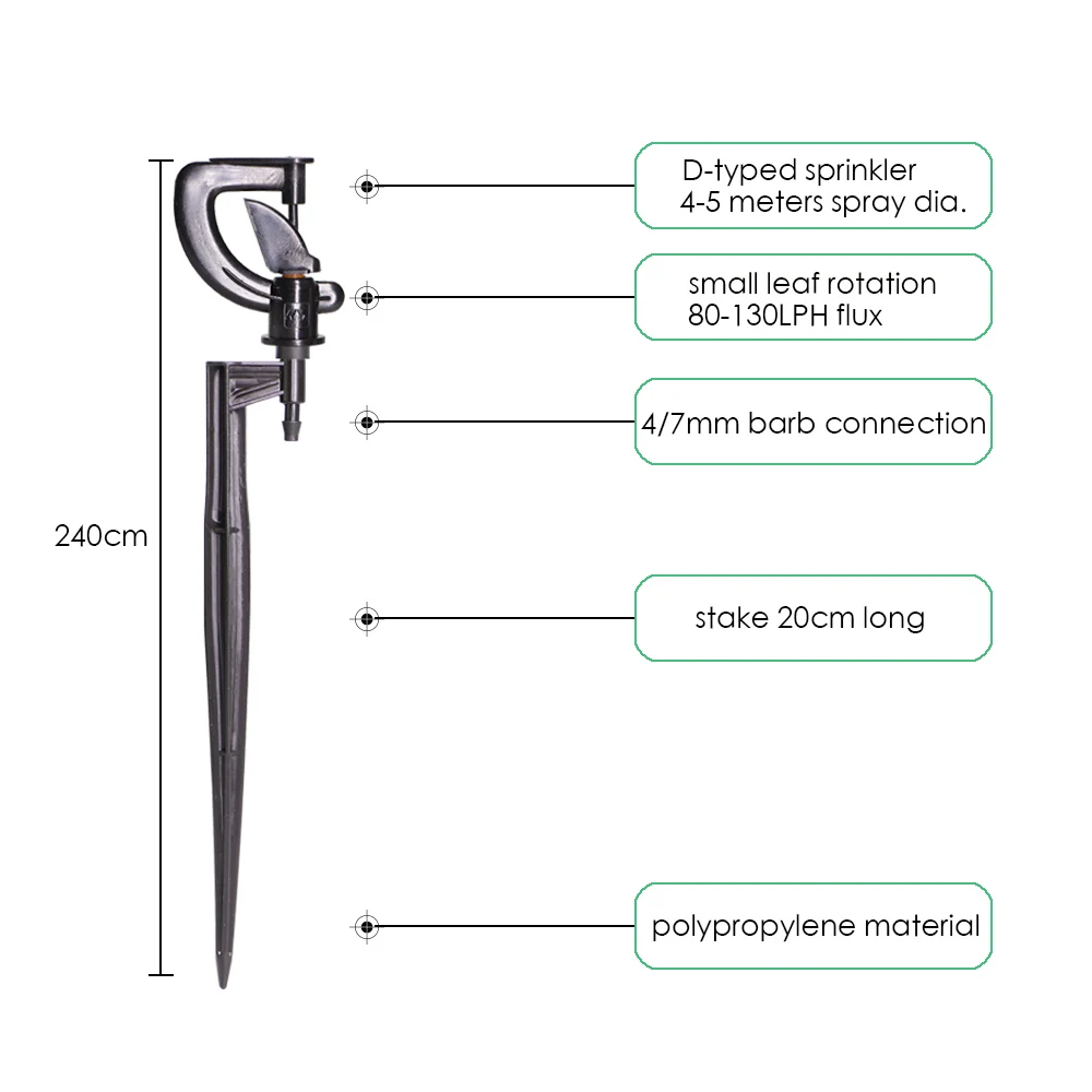 20/50/100PCS Micro Sprinkler Leaf Shaped Rotation on 20cm Spike 130LPH Spray Irrigation 360 Degrees Rotating Nozzle