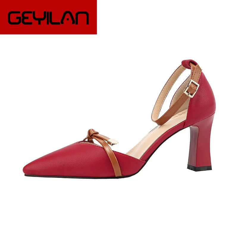 

new arrive spring summer shoes with buckle pointed toe high heels square heel solid elegant pumps women shoes tacones mujer 25