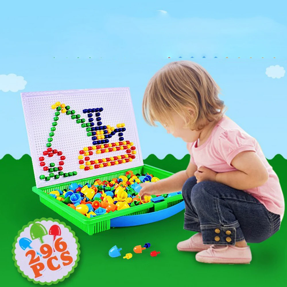 

Children's Mushroom Nail Puzzle Mushroom Ding Power Strip Toy 296 Pieces Combination Puzzle Hand-Scientific and Educational Toy