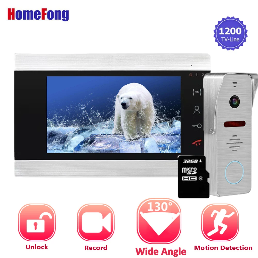 【Upgraded】 homefong 130 градусов видео дверной звонок Домофон 1200TVL водонепроницаемый 2,3 мм объектив запись домашняя система внутренней связи - Цвет: With 32GB SD Card