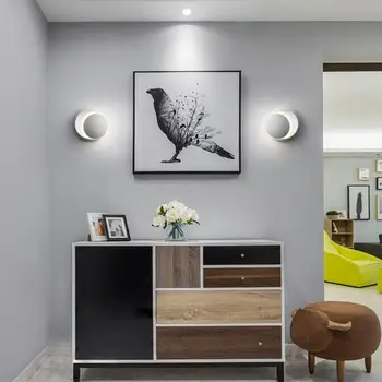 

Led Wall Lamp 360 Degree Rotation Adjustable Bedside Light White Black Creative Wall Lamp Black Modern Aisle Round Lamp