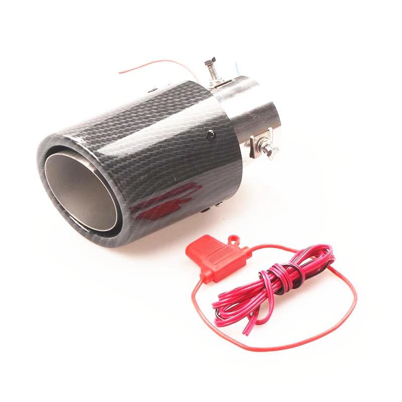 Universal 35-61mm Inlet Carbon Fiber Color Car Exhaust Muffler Pipe Tip w/ LED Light 1Piece