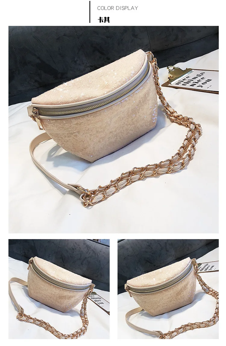 Women Travel Pouch Fashion Sequin Sling Waist Bag