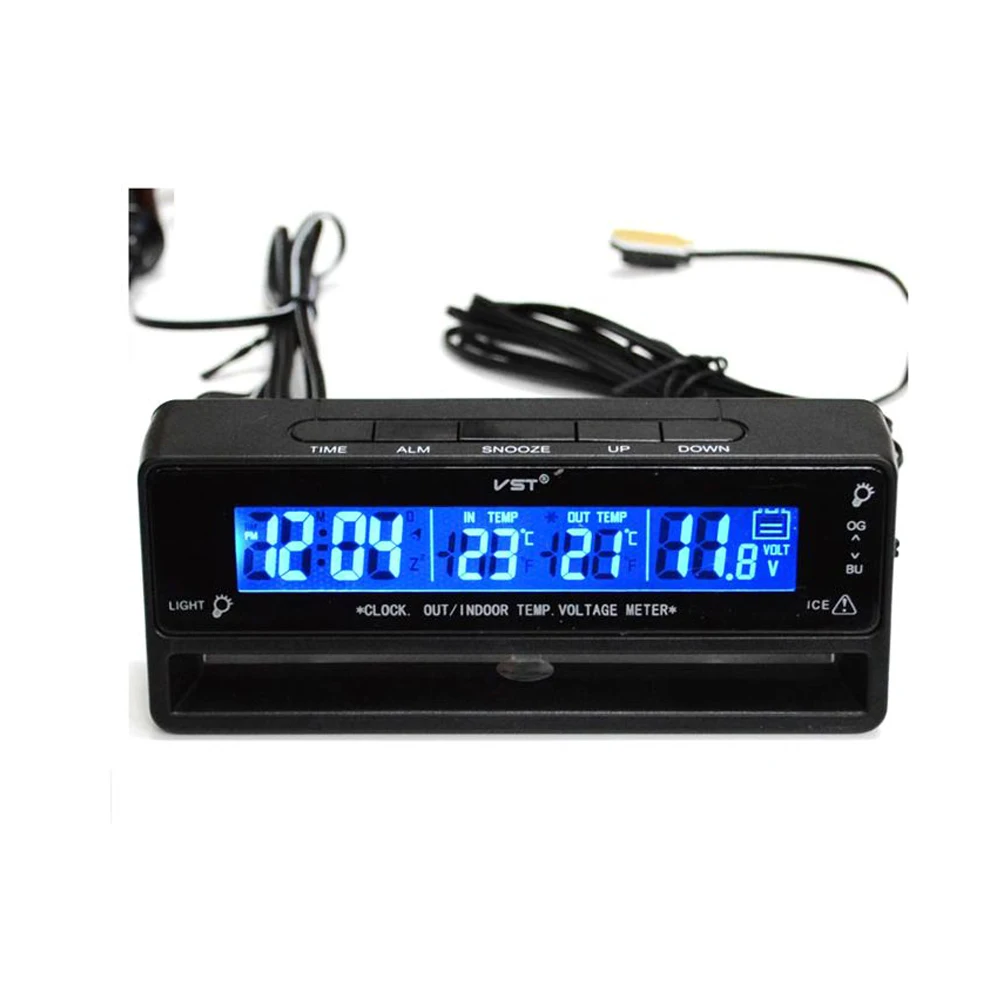 Digital Clock Temperature Meter Thermometer Car Voltage Measuring TS-7010V