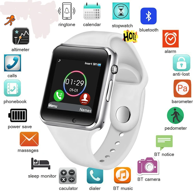 

Free Shipping 2019 WristWatch Bluetooth Smart Watch Sport Pedometer with SIM Camera Smartwatch for Android Smartphone Russia T50
