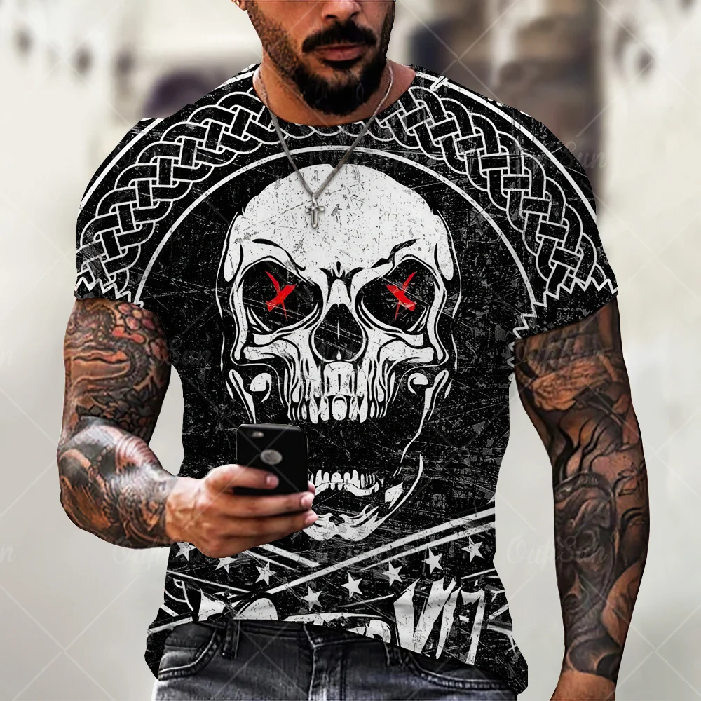 2021 Summer New Men’s 3D Skull Print T-shirt Casual Stylish Breathable O-neck Short-sleeved T-shirt