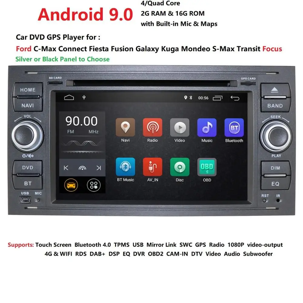 

IPS DSP 2 din Android 9 Car Radio Multimedia For Ford Focus 2 3 mk2 Mondeo 4 Kuga Fiesta Transit Connect S-MAXC-MAX