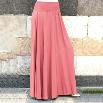 

Sexy Skirts for Girls 2020 Fashion High Waist Women Fashion Elastic Waist Solid Pleated Skirt Vintage A-line Loose Long Skirts