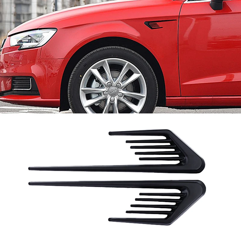 2Pcs Side Mesh Cover Shark Gills Emblem Auto Hood Bonnet Car Stickers For Skoda Kamiq Karoq Kodiaq Octavia Scala Car Styling