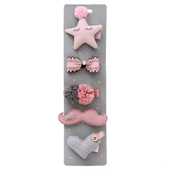 

5Pcs/Set Kid Baby Girls Lovely Hair Clip Bowknot Hairpin Cartoon Barrettes Soft QX2D