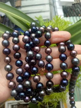 

Elegant 9-10mm tahitian multicolor black green pearl necklace 48"