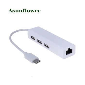 

USB Type C to RJ45 Lan Adapter With 3 Port USB 2.0 USB to Ethernet RJ45 10 100M External Network Card for Windows XP 7 8 10