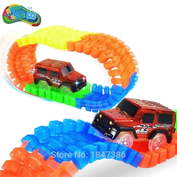 

Magic Track 56PCS DIY Toy LED light up race cars Roller Coaster Track glowing Electronics Toy Flex Rail Car Toy for Children