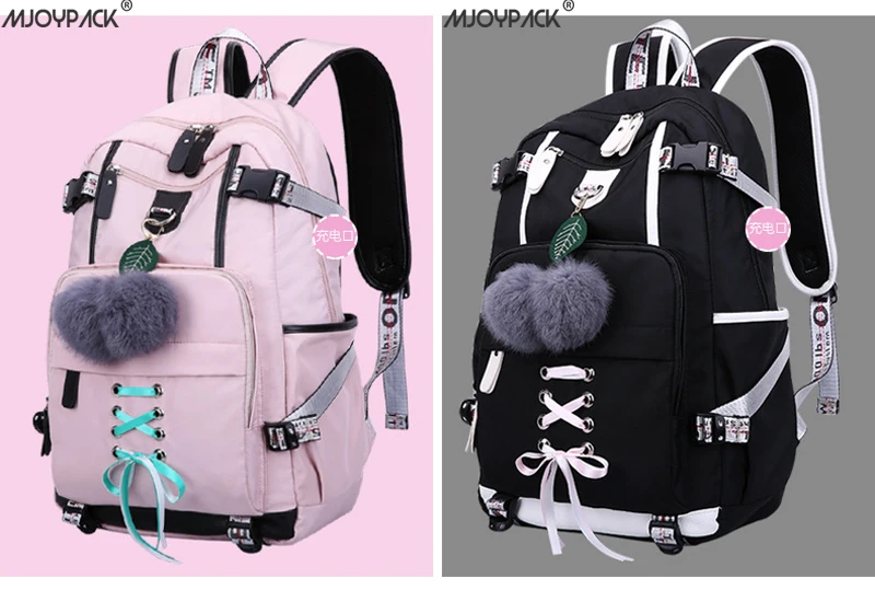 Mjoypack Laptop Women Backpack External USB Charge Computer Backpacks Anti-theft Waterproof School Bag for Teenage Girls