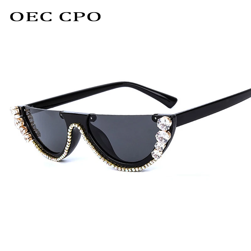 

Fashion Rhinestone Half-Frame Sunglasses Women Personalized Cat Eye Diamond Glasses Europe And America Net Red Sunglasses UV400