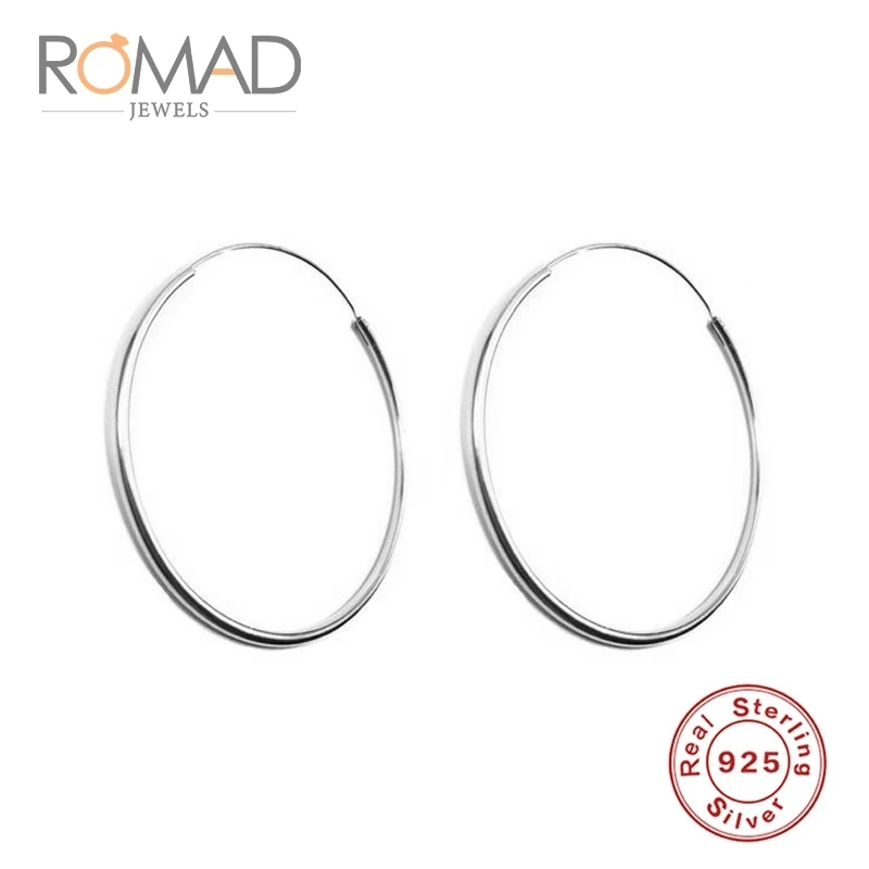 Romad 50 мм Диаметр S925 серебро глянцевые серьги толщиной 1,2 мм модная новая серьга для женщин Подарки