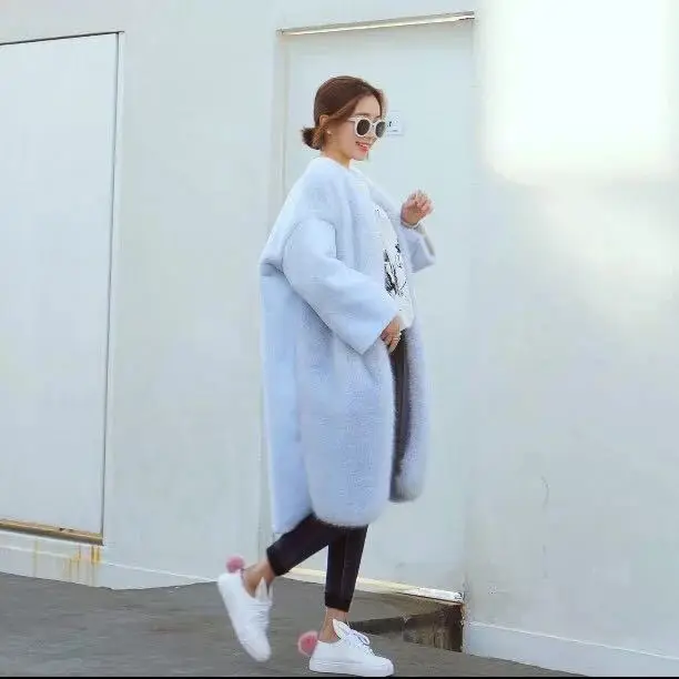 Южная Корея Dongdaemun Debutante дамское длинное Свободное пальто из искусственного меха женская плюшевая бархатная куртка Женская Толстая