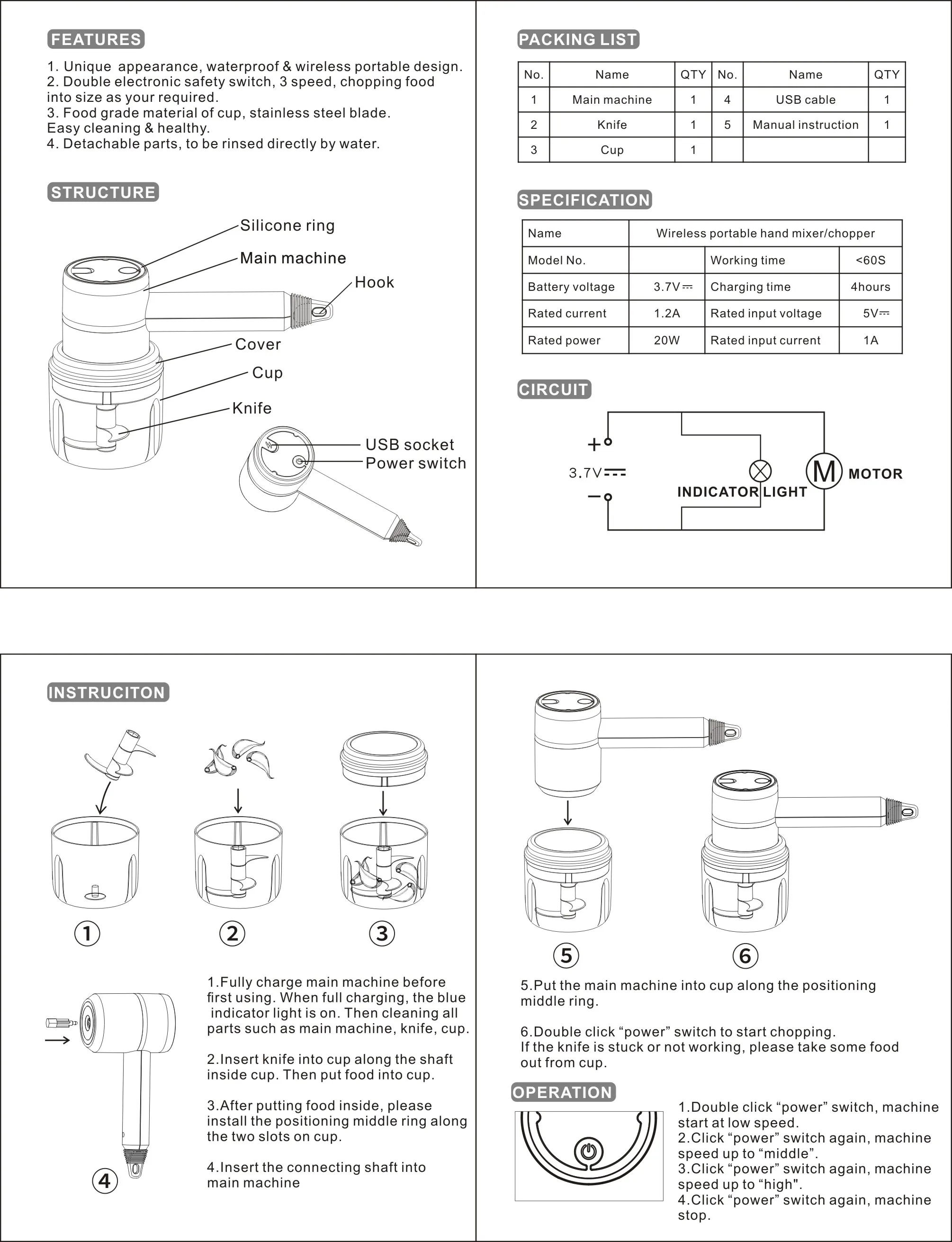 Usb 2 In 1 Wireless Electric Garlic Chopper Whisk Egg Beater With Stirring Rods Kitchen Handheld Mixer