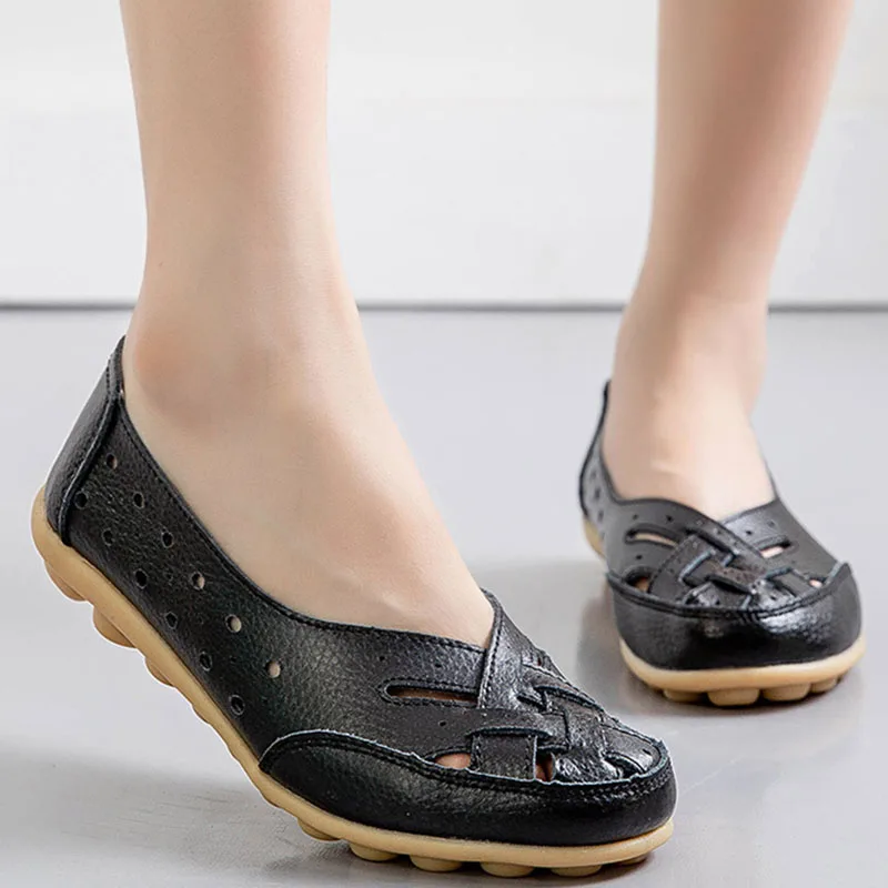 Women Shoes Spring Women Shoes Solid Color Flats Elegant Baotou Flats Genuine Leather For Ladies Plus Size