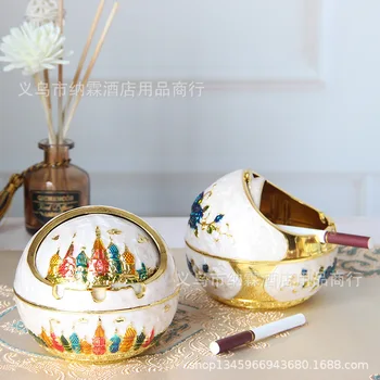 

Spherical Lift the Lid Large Size Castle Ashtrays Tray European Style Top Grade Circle Zinc Alloy Ashtray Ash Tray Rose Ash Tray