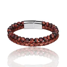 Дизайнерский в стиле панк черный/коричневый плетеный кожаный браслет для мужчин из нержавеющей стали Магнитная кнопка подарок на день рождения мужские браслеты