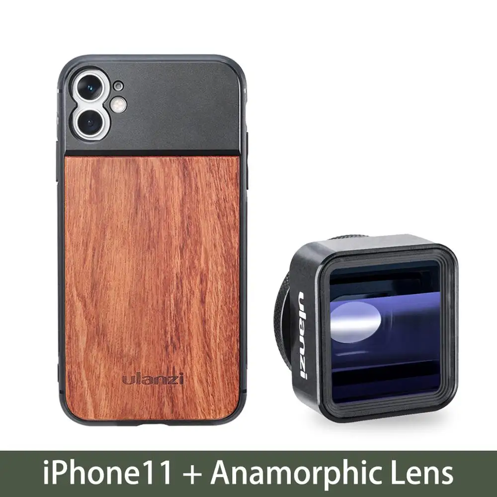 Ulanzi Деревянный чехол для телефона для iPhone 11, iPhone 11 pro, iPhone 11 pro Max с анаморфным объективом макрообъектив - Цвет: 11 W Anamorphic