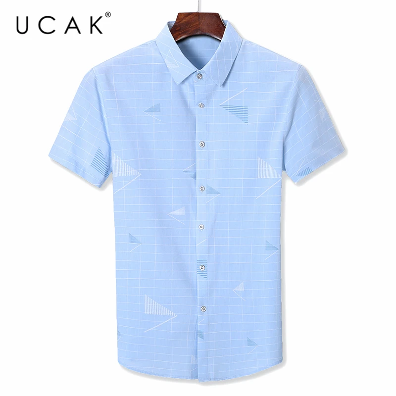 

UCAK Brand Turn-dwon Collar Shirt Clothing Streetwear Tops 2020 New Summer Arrival Striped Short Sleeve Shirts Men Clothes U6052