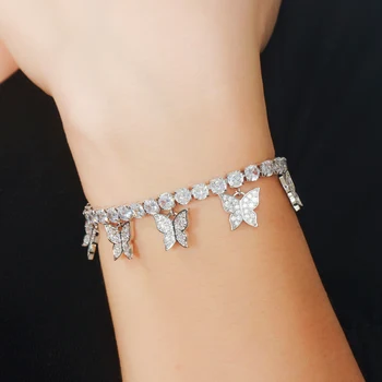 

CWWZircons Adjustable Size Elegant Cubic Zirconia Dangle Butterfly Charm Tennis CZ Bracelet Bangle for Women Hobo Jewelry CB224