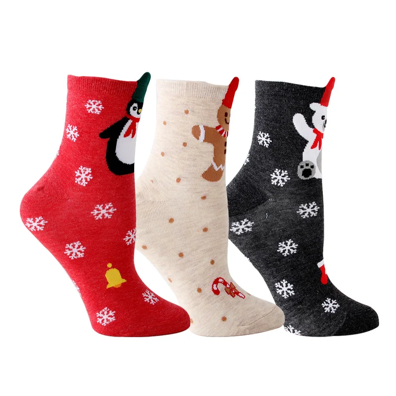Цветные хлопчатобумажные носки женские милые Носки с рисунком каваи Носки с рисунком лося смешной Рождественский подарок для девочек 3 пар/лот# F - Цвет: D 3 pairs