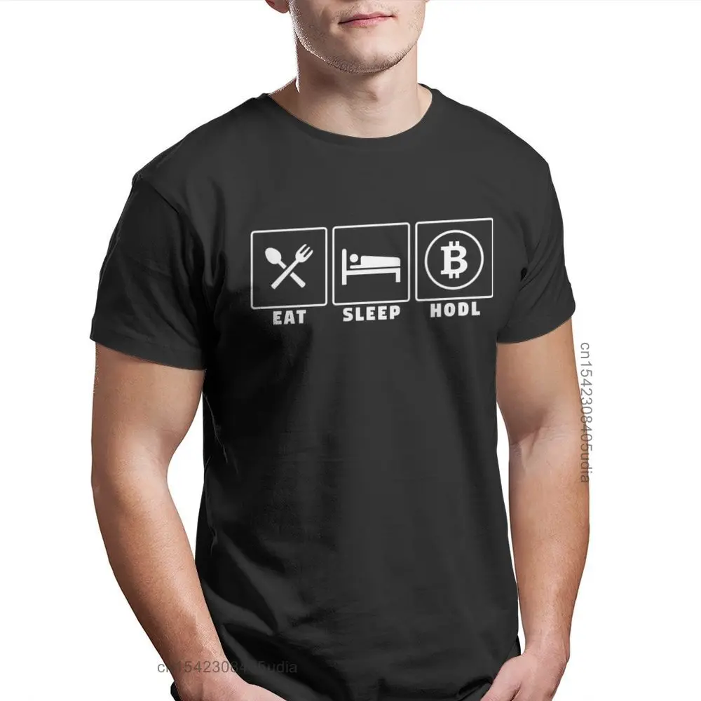 Eat Sleep Hodl Bitcoin Sign Art 나카모토 사토시 T 셔츠 펑크 천 프린트 쿨 그래픽 T 셔츠 남성용 탑스  하라주쿠 Streetwear-Freehip.co.kr