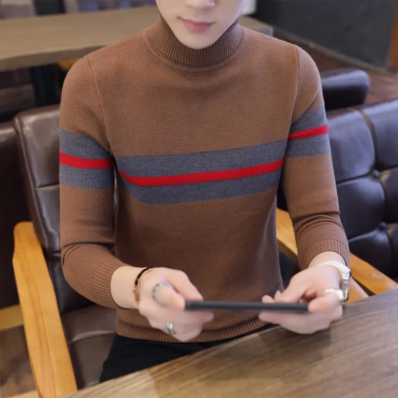 LEFT ROM 2019 New Autumn Winter Men'S Sweater Men'S Turtleneck Solid Color Casual Sweater Men's Sli