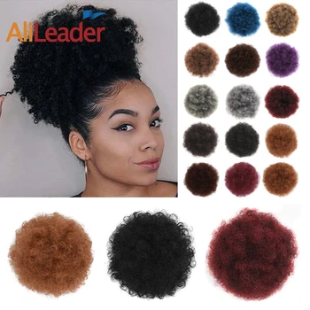 

Alileader Brown Hair Buns Kinky Curly Short Drawsting Ponytail Synthetic Hair Pieces With Two Combs Afro Bun Adjustment Elastic