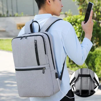 

Multifunction casual business backpack solid color zipper laptop bag outdoor light square school bag with usb charging port