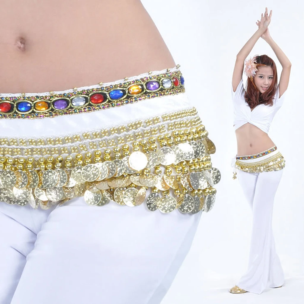 Ladies Girls' Belly Dance Belt Hip Scarf with Gold Coins Dangle