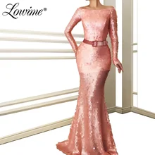 Женское вечернее платье с блестками, с вырезом лодочкой, мусульманское вечернее платье, вечерние платья, на заказ, длинные рукава, Арабский Дубай, Выпускные Платья Vestidos